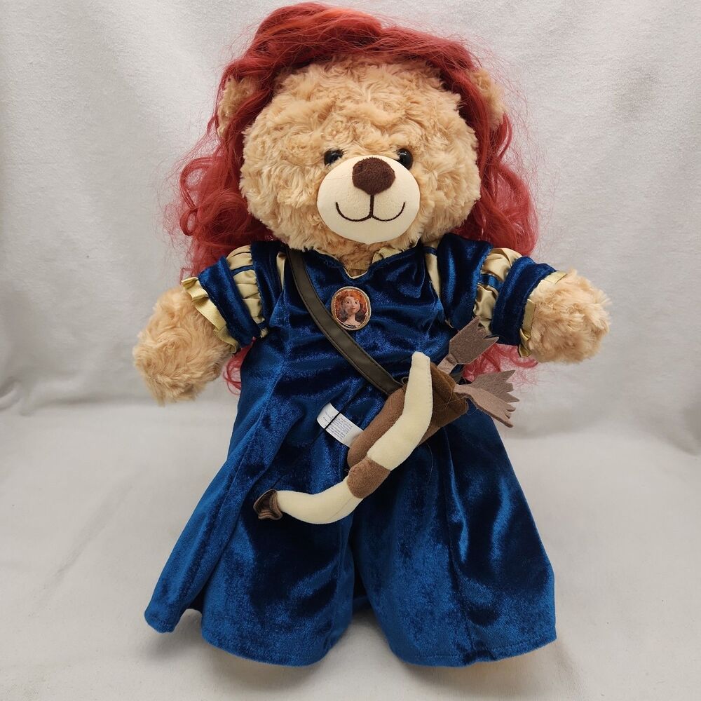 Stuffed Animal Build A Bear Disney MERIDA BRAVE Blue Velvet Dress Bow Arrow 17"